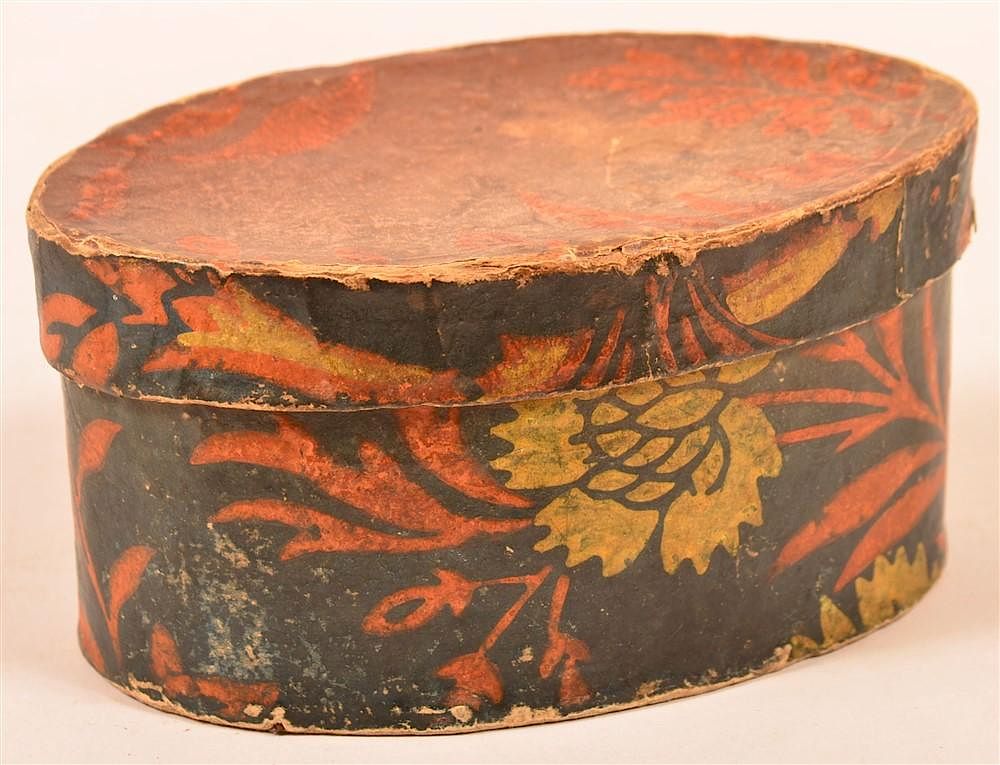 Appraisal: PA Wallpaper Covered Oval Trinket Box Pennsylvania Early th Century