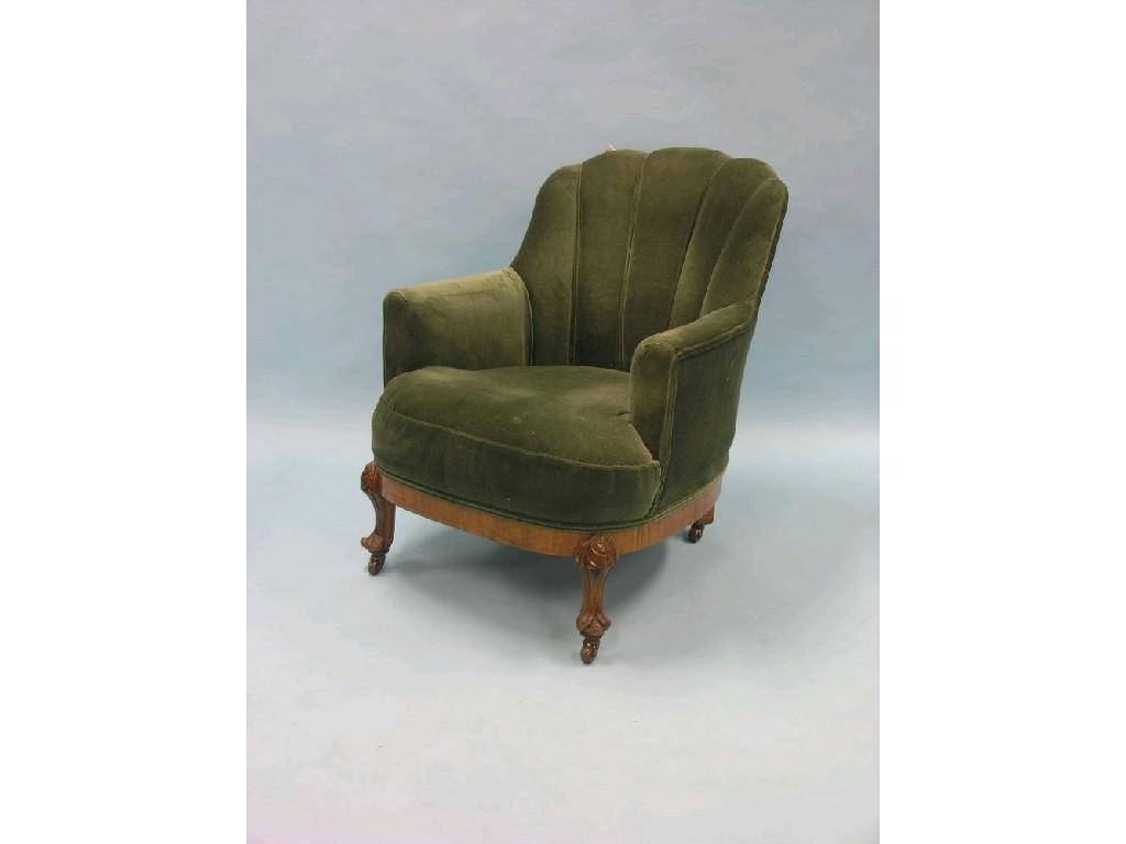 Appraisal: A th century walnut-framed armchair shell-shaped and upholstered in green