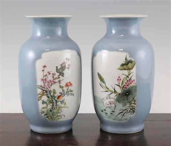 Appraisal: A pair of Chinese Claire de Lune ground ovoid vases