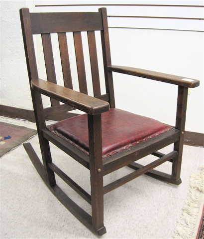 Appraisal: MISSION OAK ROCKER Heywood Brothers Wakefield Co Chicago c having