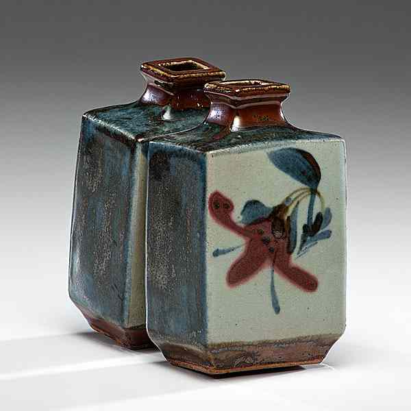 Appraisal: Kanjiro Kawai - Japan Pair of Fused Bottles - Stoneware