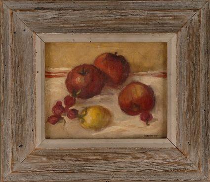 Appraisal: AMERICAN SCHOOL STILL LIFE WITH FRUIT AND RADISHES Oil on