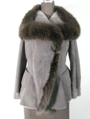 Appraisal: Grey Shearling Jacket w Pearl Fox Trim Size Med Length