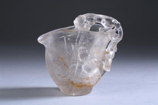 Appraisal: CHINESE ROCK CRYSTAL CUP th century Carved to depict two