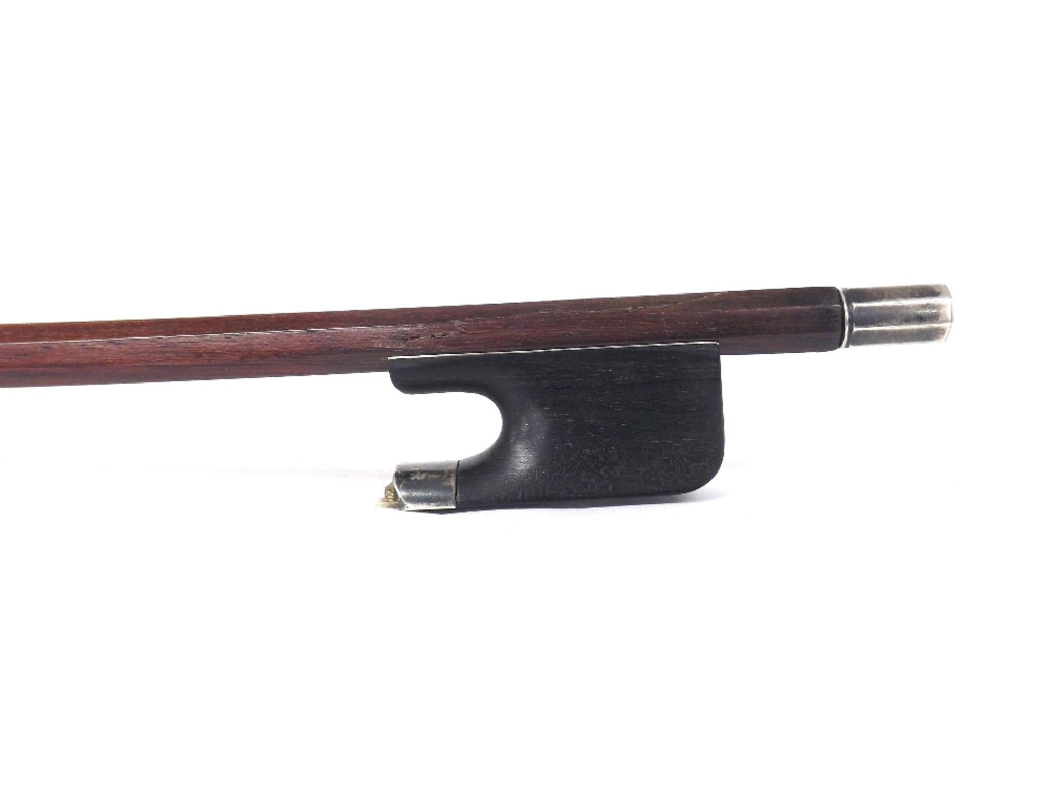 Appraisal: Silver mounted violin bow unstamped the ebony frog plain and