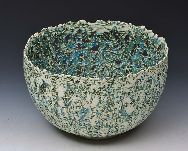 Appraisal: Barry Guppy British b Bowl pierced in turquoise and white