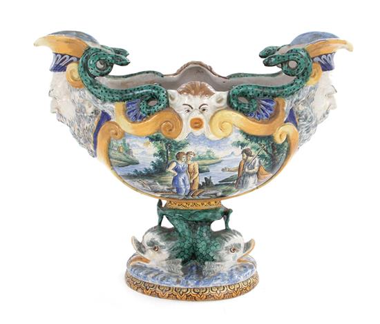 Appraisal: Impressive Italian faience centerpiece th century oval basin with molded