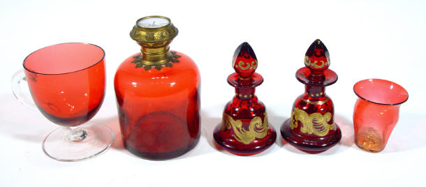 Appraisal: Cranberry glass scent bottle with gilt metal mount inset with