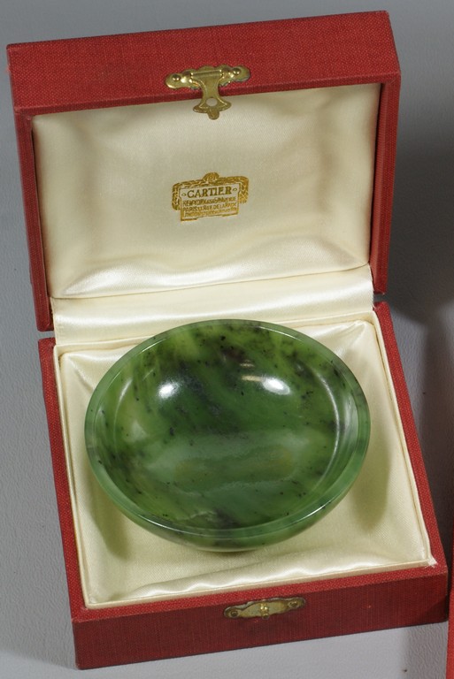 Appraisal: Round spinach jade bowl in fitted Cartier box d h