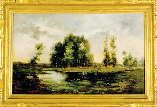 Appraisal: Bruce Crane Connecticut - POND IN LANDSCAPE oil on canvas