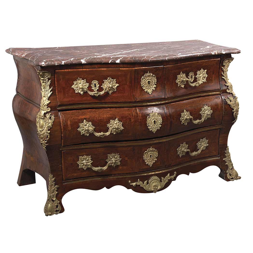 Appraisal: Early Louis XV Gilt-Bronze Mounted Brass Inlaid Tulipwood and Kingwood