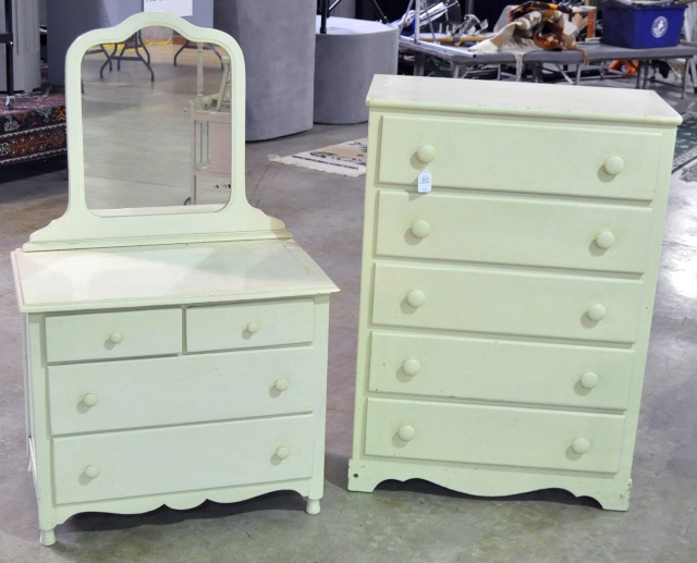 Appraisal: Painted Bedroom Chest With Five Drawers H Along with child's