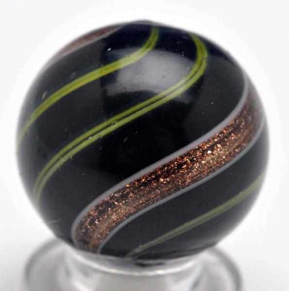 Appraisal: Black Opaque Banded Lutz Marble Description Black opaque base with