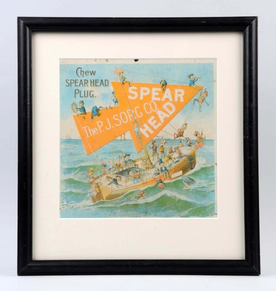 Appraisal: Spear Head Plug Tobacco Cardboard Sign Framed This sign depicts