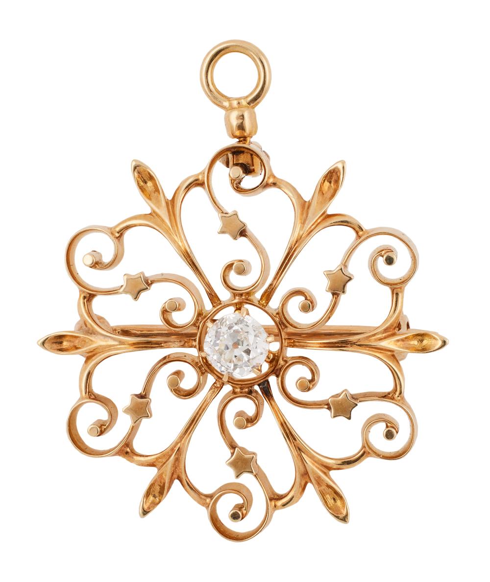 Appraisal: KT YELLOW GOLD AND DIAMOND PIN PENDANT APPROX TOTAL DWT