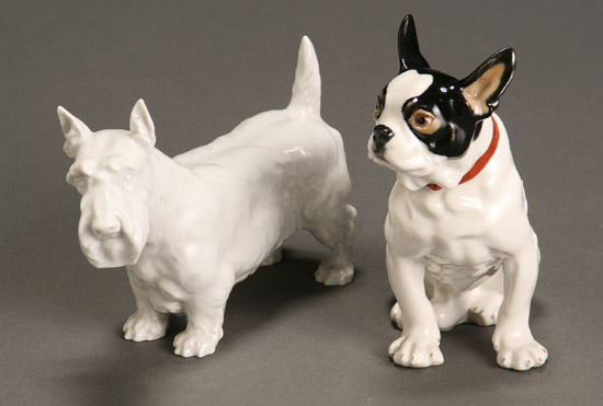 Appraisal: Two Meissen Figures of Terriers After The white glazed Scottish