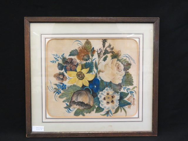 Appraisal: Victorian Theorem Artwork floral on velvet image area X