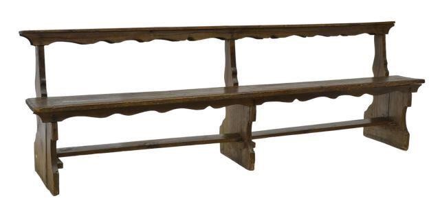 Appraisal: Rustic Continental pine church bench pew th c scalloped rail