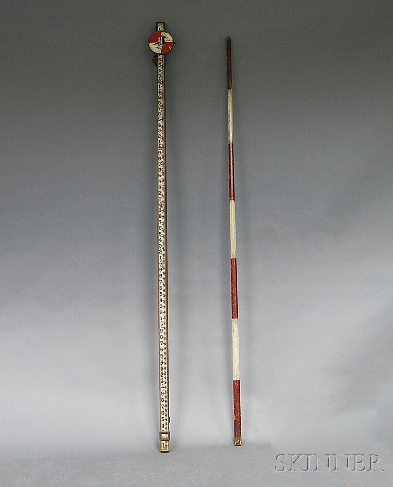 Appraisal: Painted Surveying Tool and Measuring Stick th th century lg