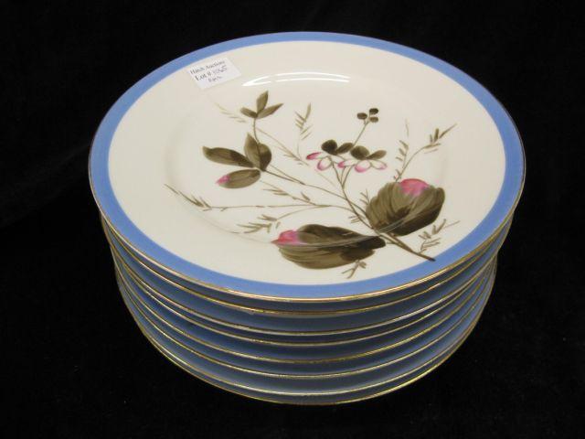 Appraisal: Handpainted Porcelain Plates florals blue gold trim circa