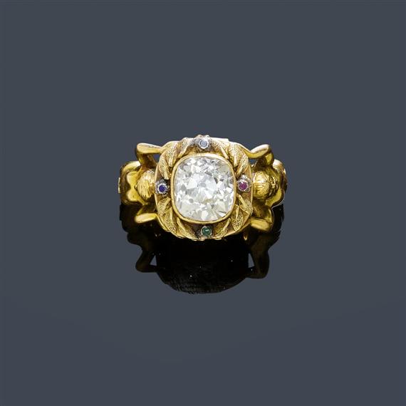 Appraisal: A th C DIAMOND RING Pink and yellow gold Fancy