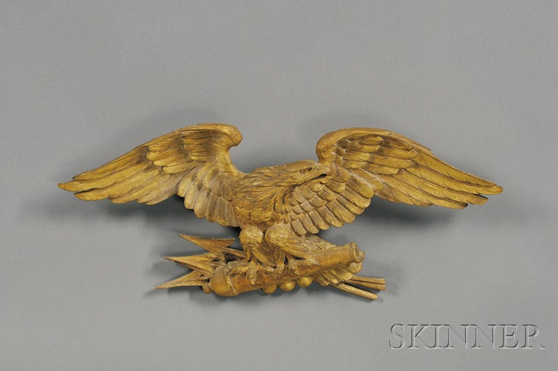 Appraisal: Carved Giltwood Eagle America th century spreadwing figure perched on