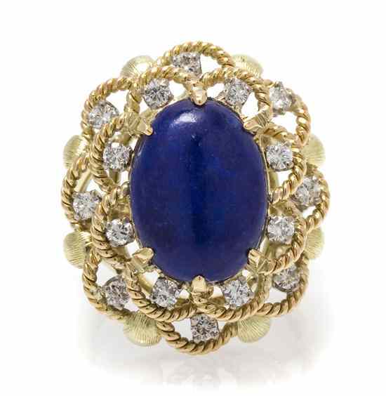 Appraisal: A Karat Yellow Gold Lapis Lazuli and Diamond Ring containing