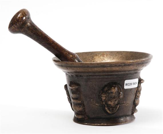 Appraisal: MORTAR WITH PESTLE Spanish th th century Bronze D H