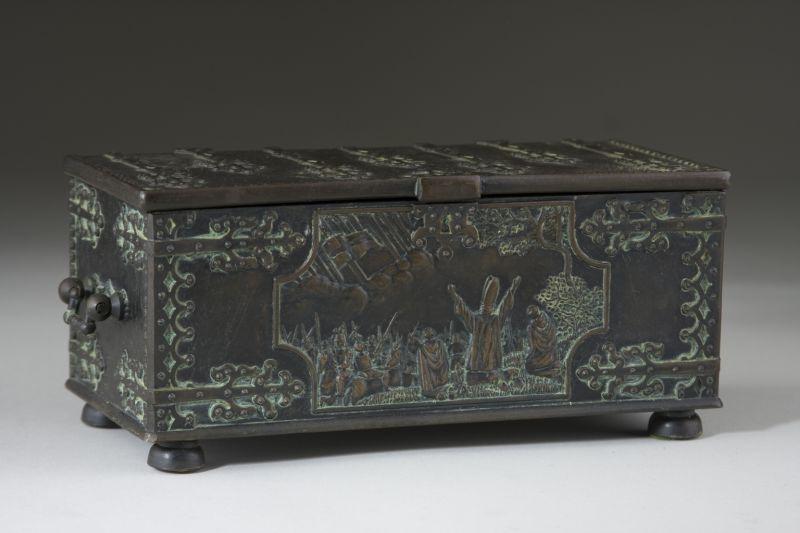 Appraisal: Iron Art Denmark Bronze Box casket form cast with relief