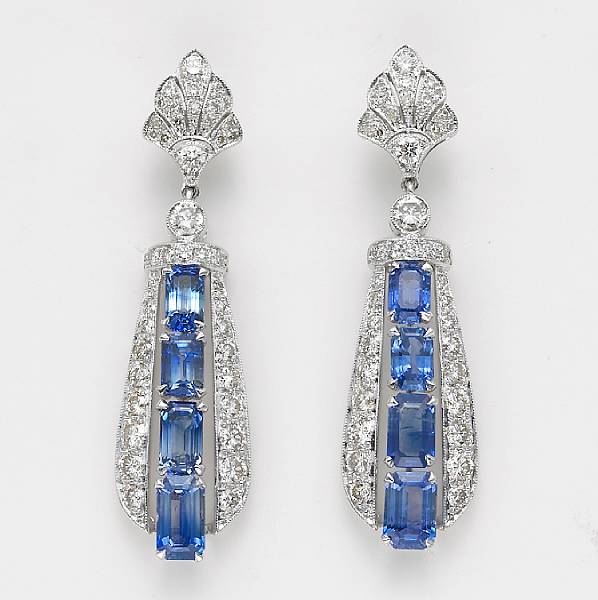 Appraisal: A pair of sapphire diamond and eighteen karat white gold