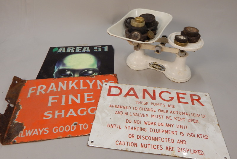 Appraisal: Various enamelled items to include a danger sign a Franklins