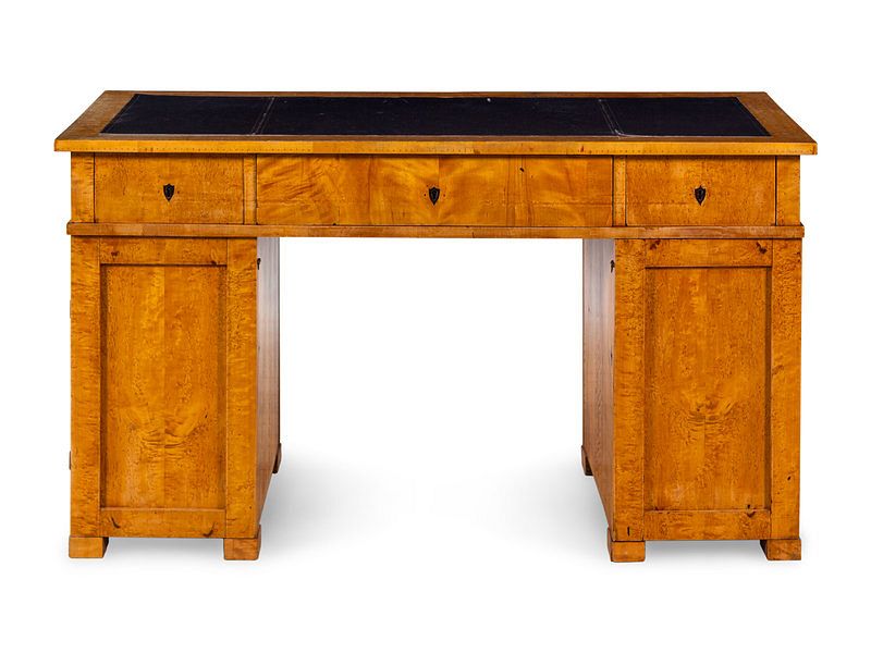 Appraisal: A Swedish Biedermeier Birch Pedestal Desk A Swedish Biedermeier Birch