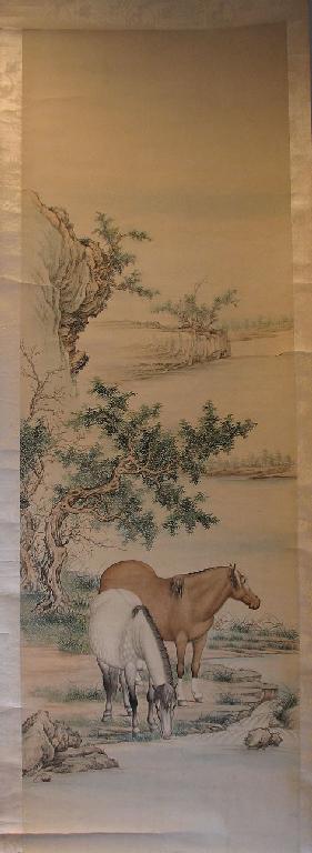 Appraisal: A CHINESE SCROLL PAINTING in the manner of Castiglioni of