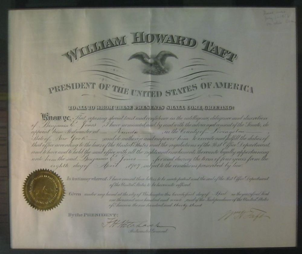 Appraisal: TAFT WILLIAM HOWARD Partly-printed Document Signed Wm H Taft as