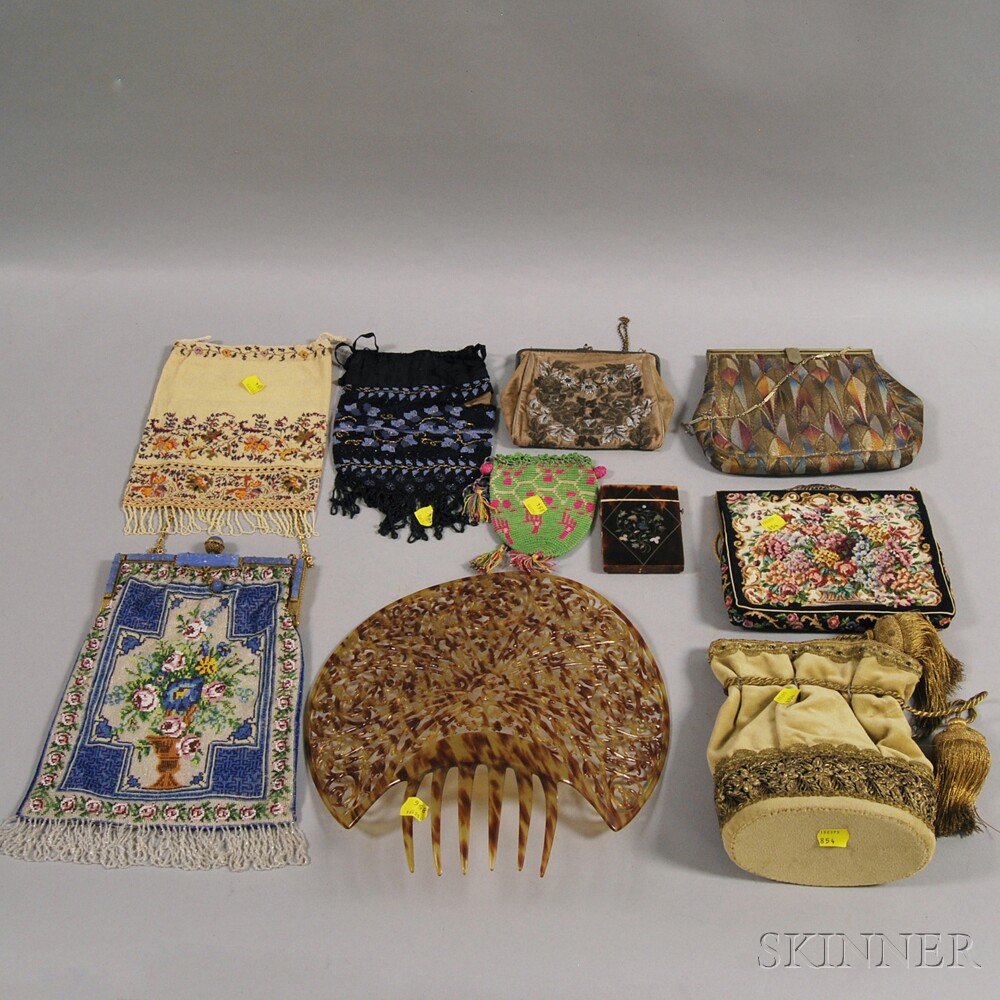 Appraisal: Collection of Beaded Silk and Embroidered Wool and Velvet Purses