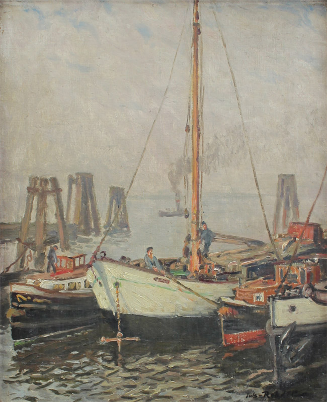 Appraisal: REHDER Julius Christian American - Dockside Scene Oil Canvas ''