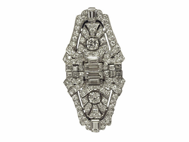 Appraisal: Art Deco lady's diamond broach clips platinum mounted circa -