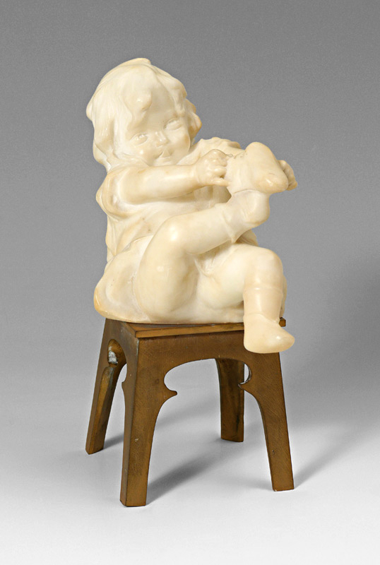 Appraisal: ILLEGIBLY SIGNED ALABASTER AND BRONZE SCULPTURE OF A YOUNG CHILD