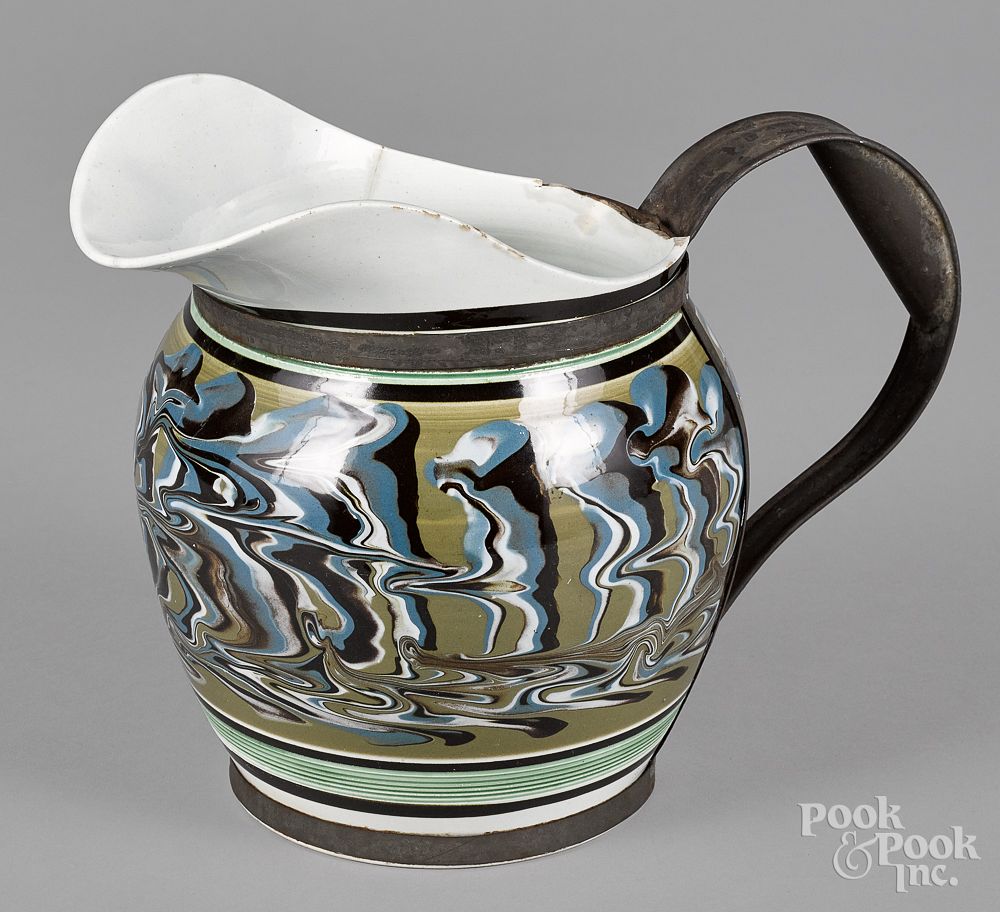 Appraisal: Large mocha pitcher th c Large mocha pitcher th c