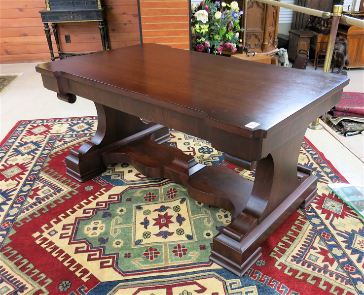 Appraisal: LARGE MAHOGANY LIBRARY TABLE Empire Revival design American c -