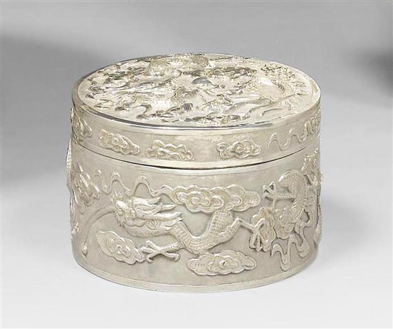 Appraisal: TWO SILVER BOXES WITH DRAGON DESIGN China late Qing dynasty