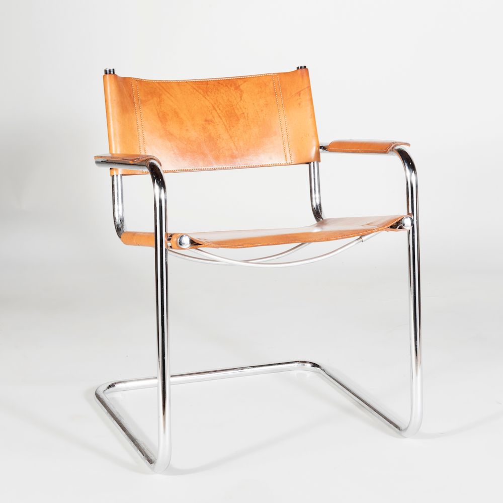 Appraisal: Marcel Breuer Tubular Chrome and Tan Leather Armchair x x