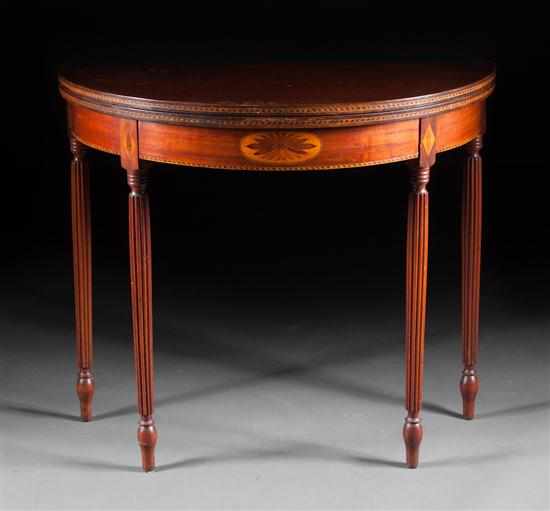 Appraisal: Centennial Federal style inlaid mahogany demilune flip-top games table circa