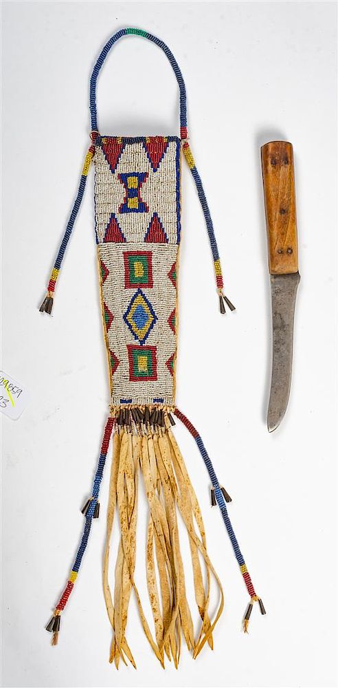 Appraisal: Northern Teton Sioux Beaded Sheath and Knife Length of sheath