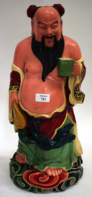 Appraisal: A PAINTED CARVED WOODEN CHINESE TEMPLE FIGURE cm in height