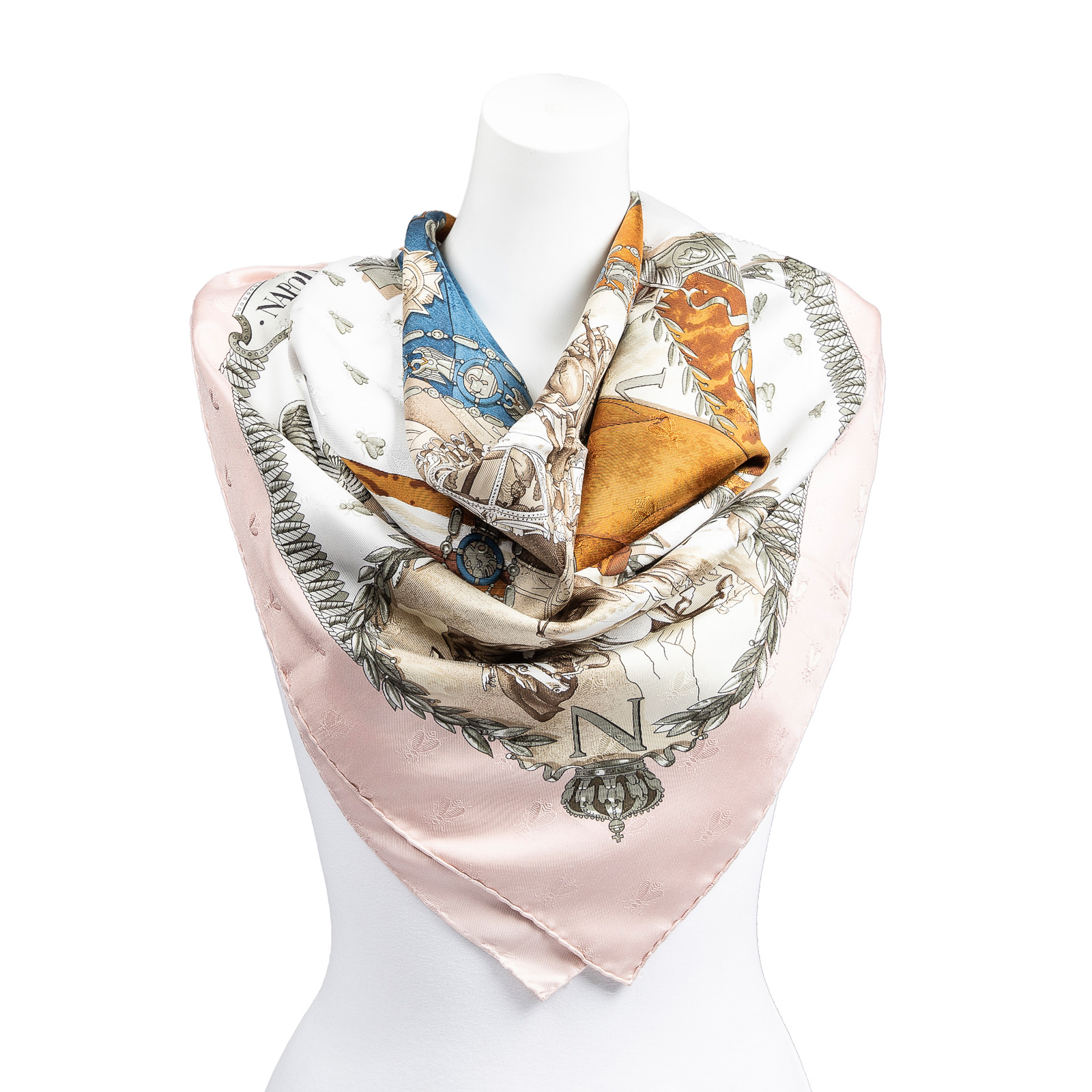 Appraisal: AN HERMES NAPOLEON SCARF Pink gold and multicolor Hermes cm