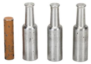 Appraisal: Milk Bottle Rattle Bars Circa Three miniature machine-turned aluminum milk