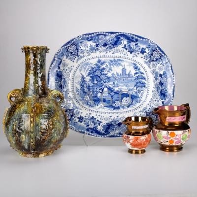 Appraisal: ENGLISH POTTERY Four pieces Royal Worcester Chinese-style vase Hall Italian