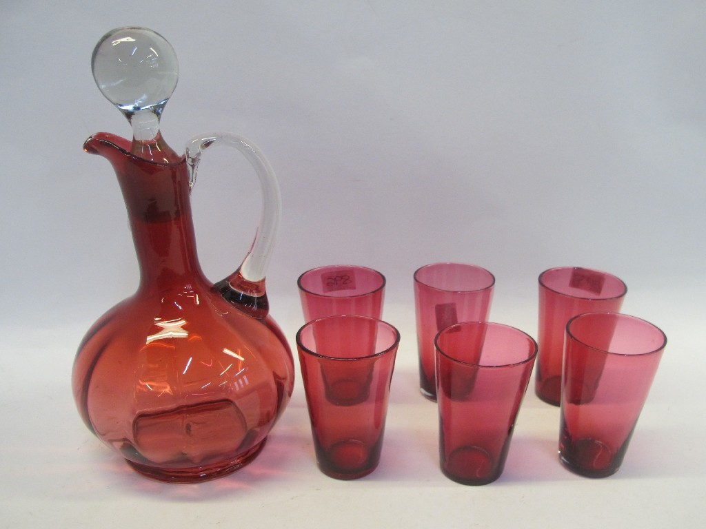 Appraisal: Cranberry glass decanter and six tumblers