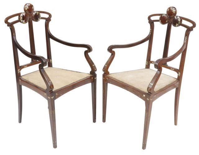 Appraisal: pair Italian Art Nouveau Stile Floreale rosewood chairs attributed to